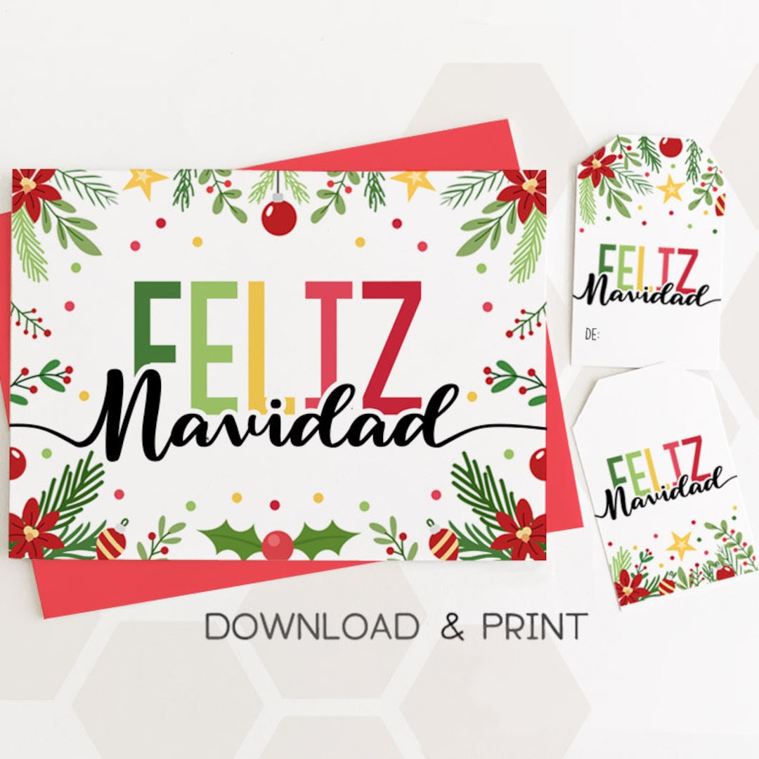 Feliz Navidad Printable Card and Gift Tags / Instant Download Etsy
