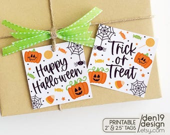 Ausdruckbare Halloween-Geschenkanhänger / Quadratische Geschenkanhänger / 2" & 2,5" Anhänger