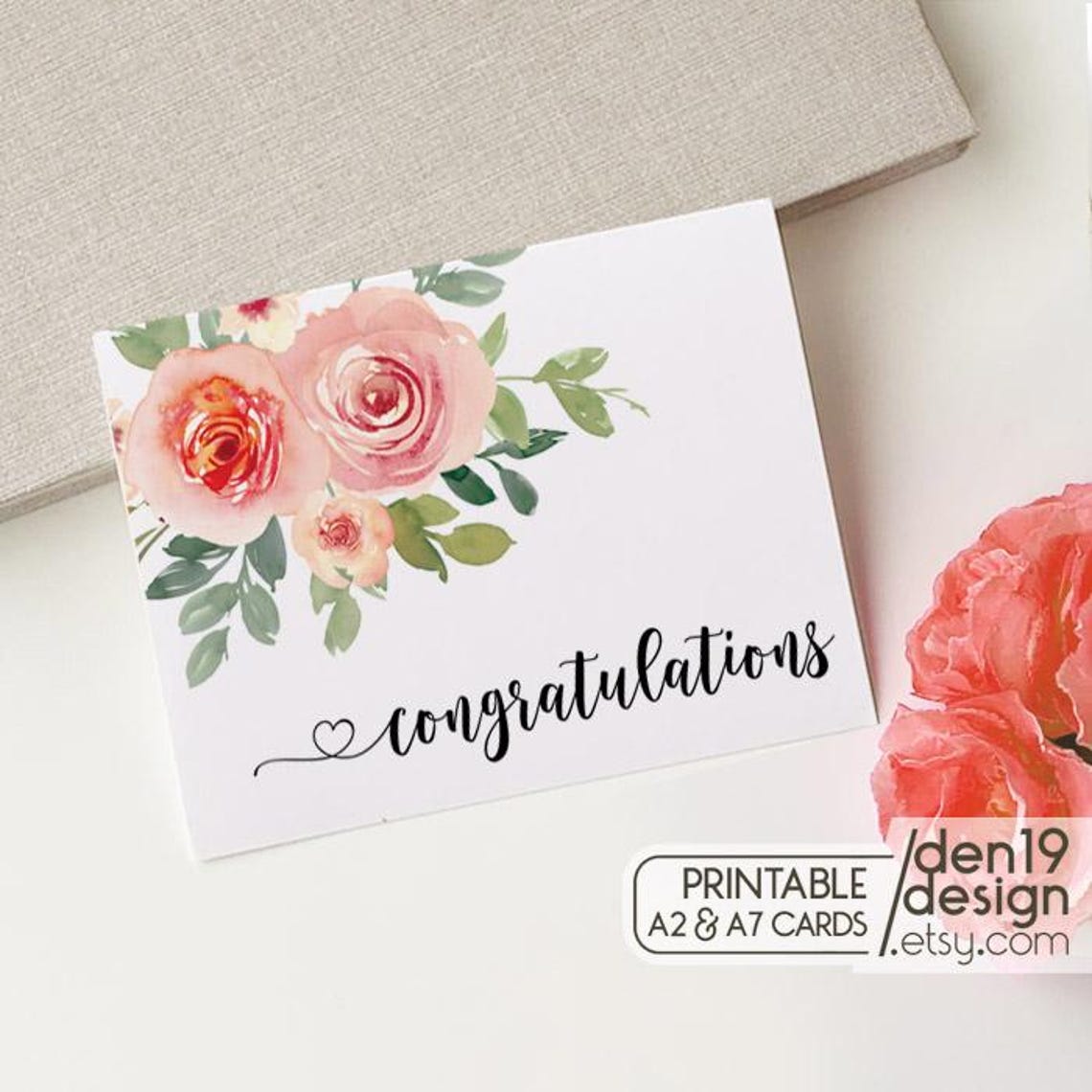 Congratulations Printable Card / Instant Download PDF / Floral Card ...