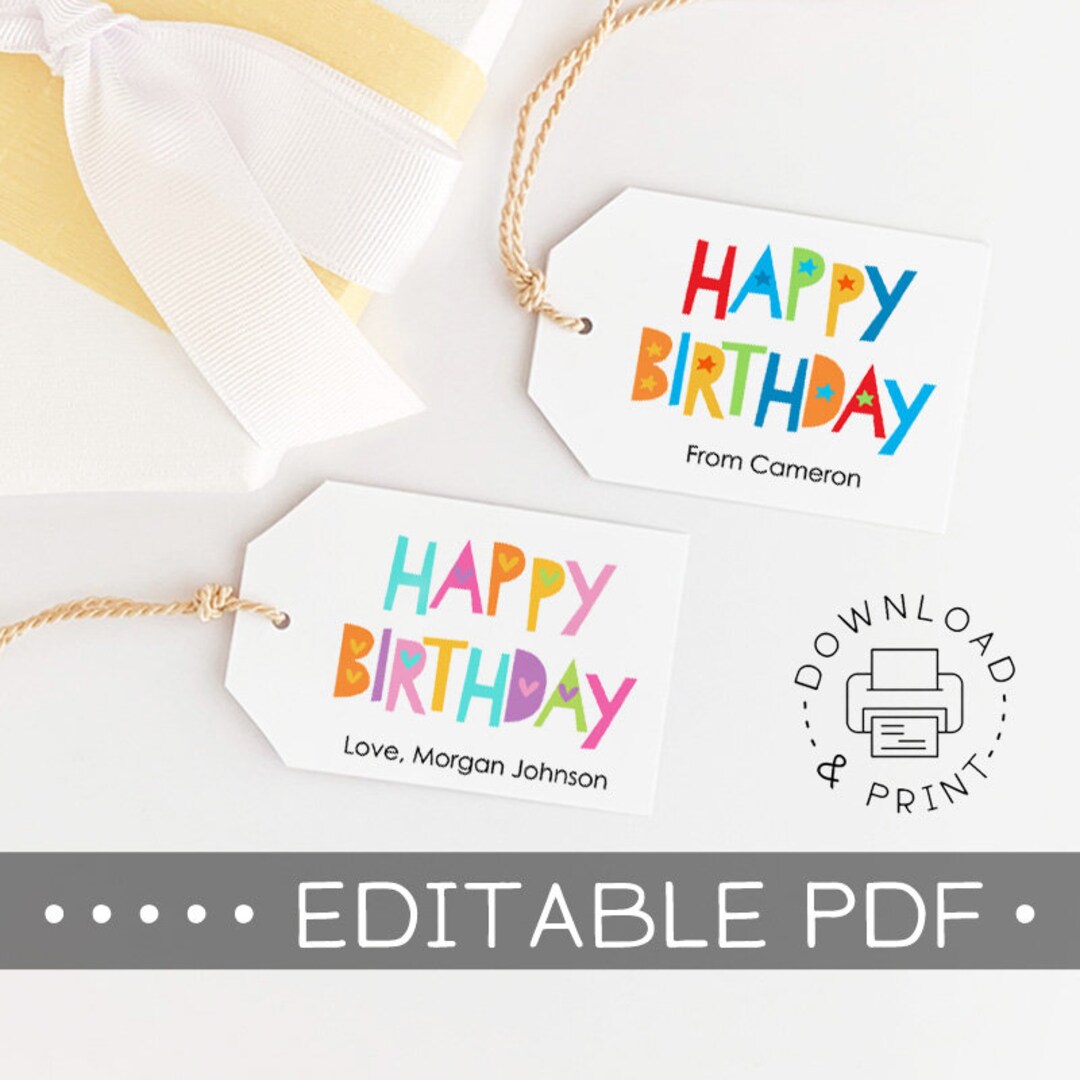 Editable & Printable Gift Tags / Happy Birthday Gift Tag / - Etsy