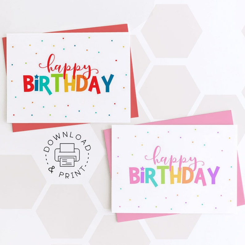 Set of 2 Printable Birthday Cards and Envelopes / Happy - Etsy