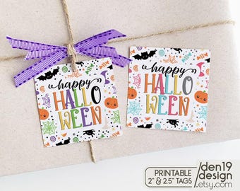 Ausdruckbare Halloween-Geschenkanhänger / Quadratische Geschenkanhänger / 2" & 2,5" Anhänger