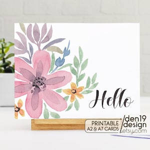 Hallo Karte zum selbst ausdrucken / Sofortiger Download PDF / Karte / Wasserfarben Karte