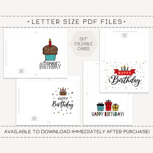 Set of 4 Printable Birthday Cards / Happy Birthday Card / - Etsy