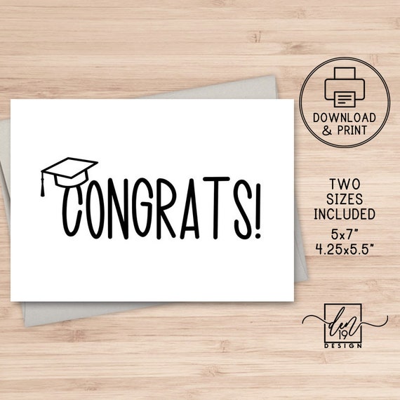 Congrats Printable Card / Instant Download PDF / Graduation Etsy