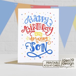 Cartão para impressão: Feliz aniversário para meu filho incrível / Download instantâneo em PDF