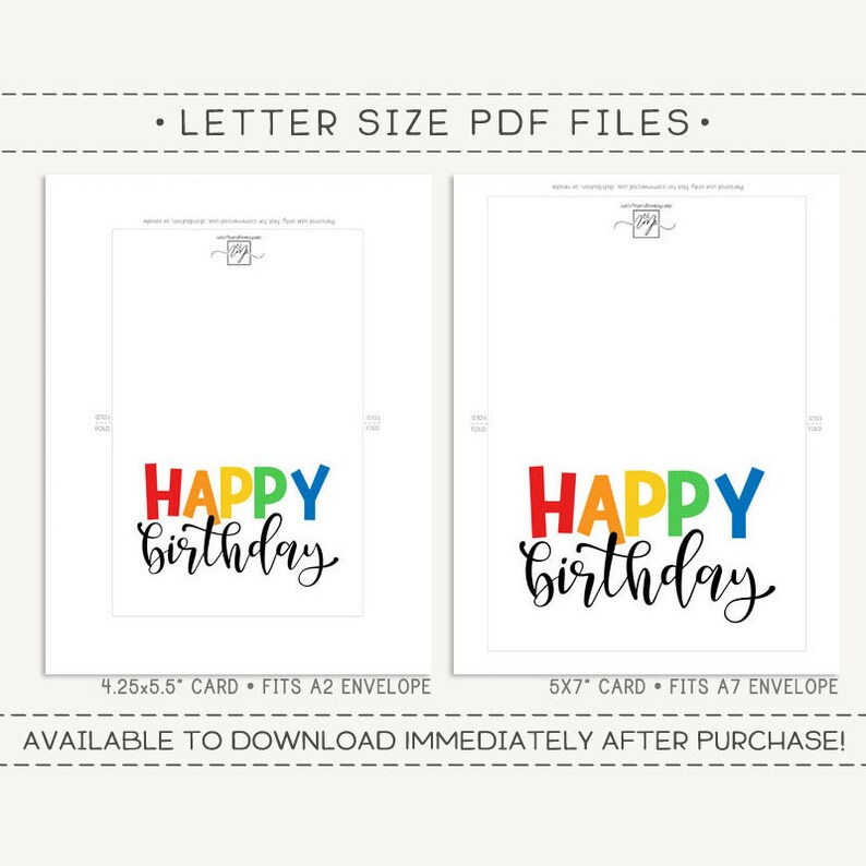 Happy Birthday Printable Card and Envelope / Instant Download - Etsy