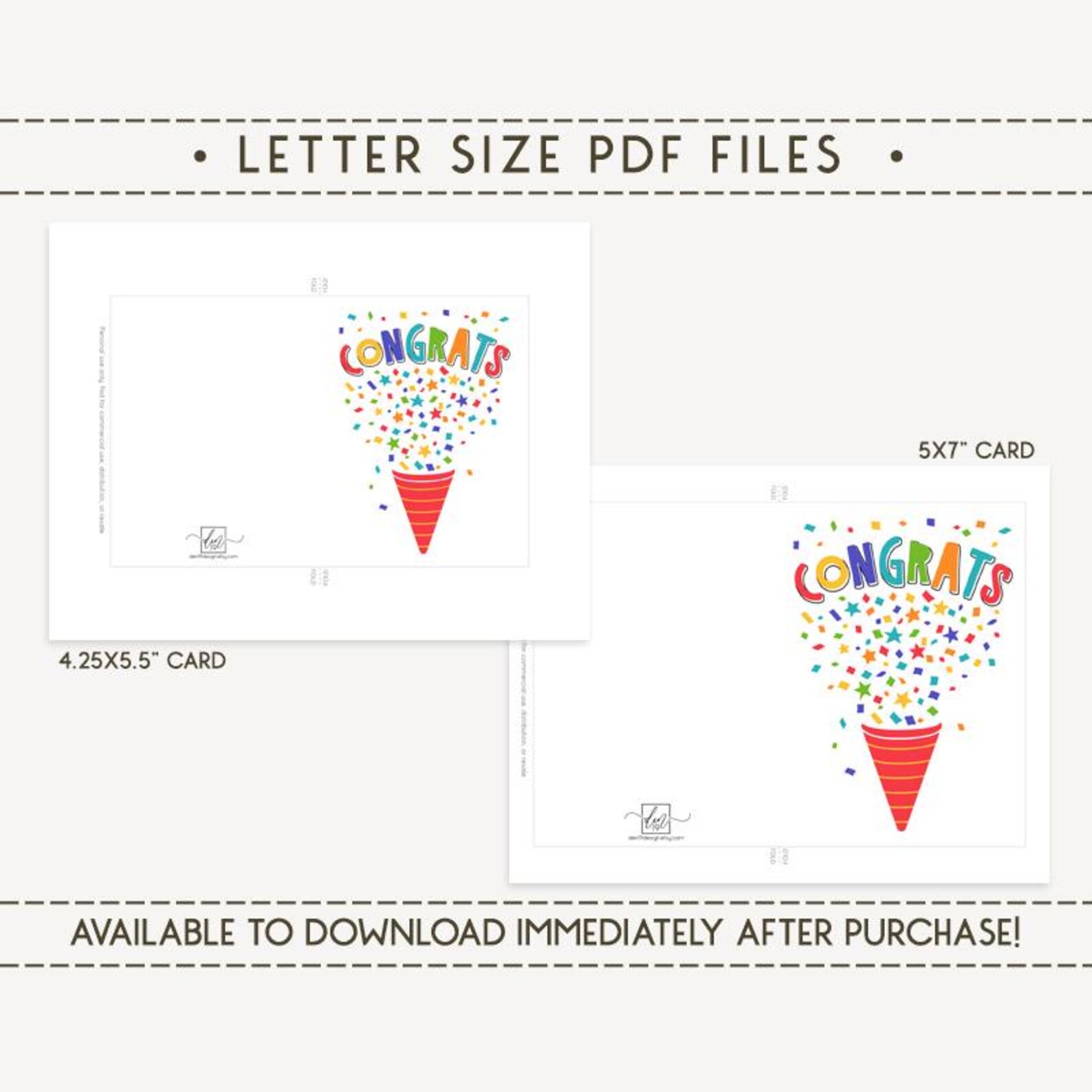Congrats Printable Card / Instant Download PDF / Colorful Confetti ...
