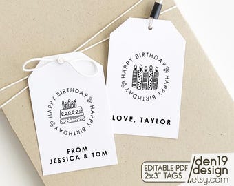 Editable & Printable Gift Tags / Happy Birthday Tag / Instant Download PDF