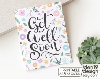 Floral Get Well Soon Printable Card / Instant Download PDF / Card Template