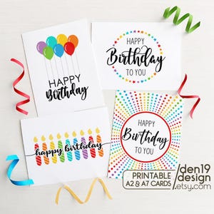 Juego de 4 tarjetas de cumpleaños imprimibles / Tarjeta de feliz cumpleaños / Descarga instantánea / Plantilla de tarjeta