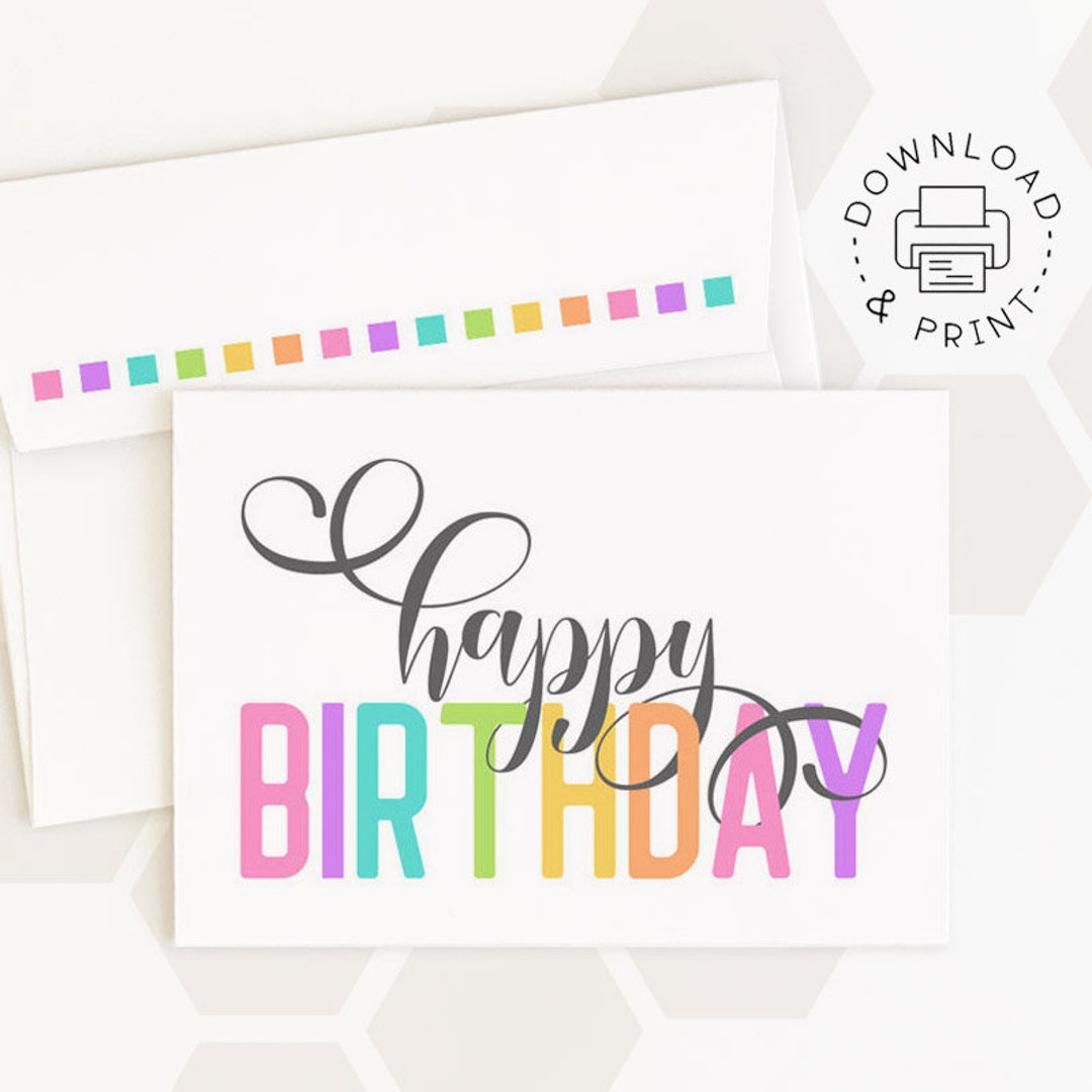 Happy Birthday Printable Card and Envelope / Instant Download PDF ...