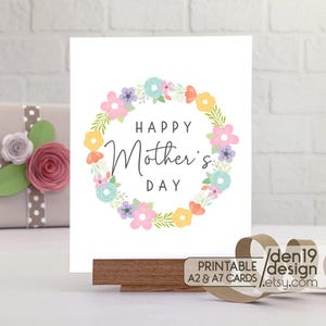 Tarjeta imprimible para el Día de la Madre / Plantilla de tarjeta con corona floral / Descarga instantánea en formato PDF