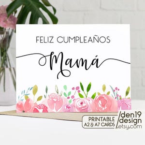Feliz Cumpleanos Mamá / Happy Birthday Mom Printable Card / Instant Download PDF / Card Template