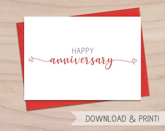 Printable Happy Anniversary Card / Instant Download PDF / | Etsy