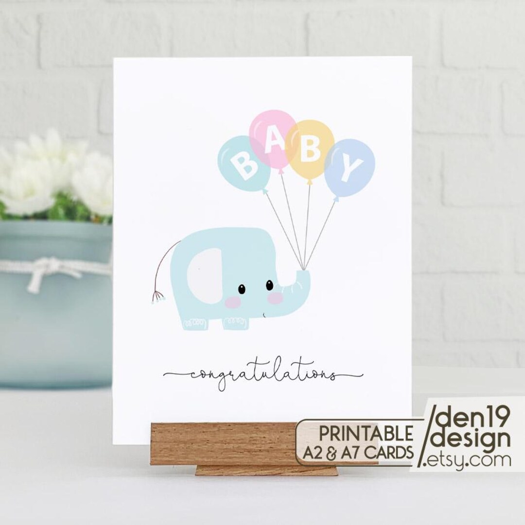 Elephant Baby Shower Card: Printable Congratulations Card (PDF) - Etsy ...