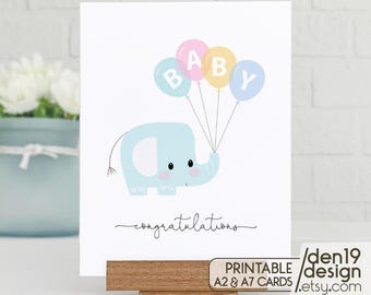 Congratulations Printable Card / Instant Download PDF / New Baby Card / Baby Shower Card Template
