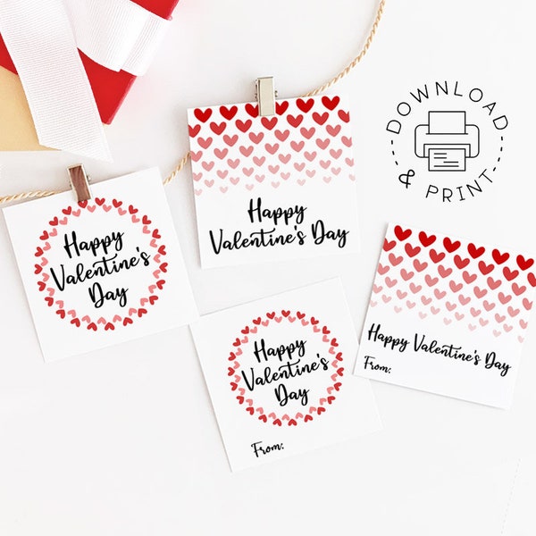 Printable Gift Tags / Happy Valentine's Day Tag / Valentine Hearts Favor Tags
