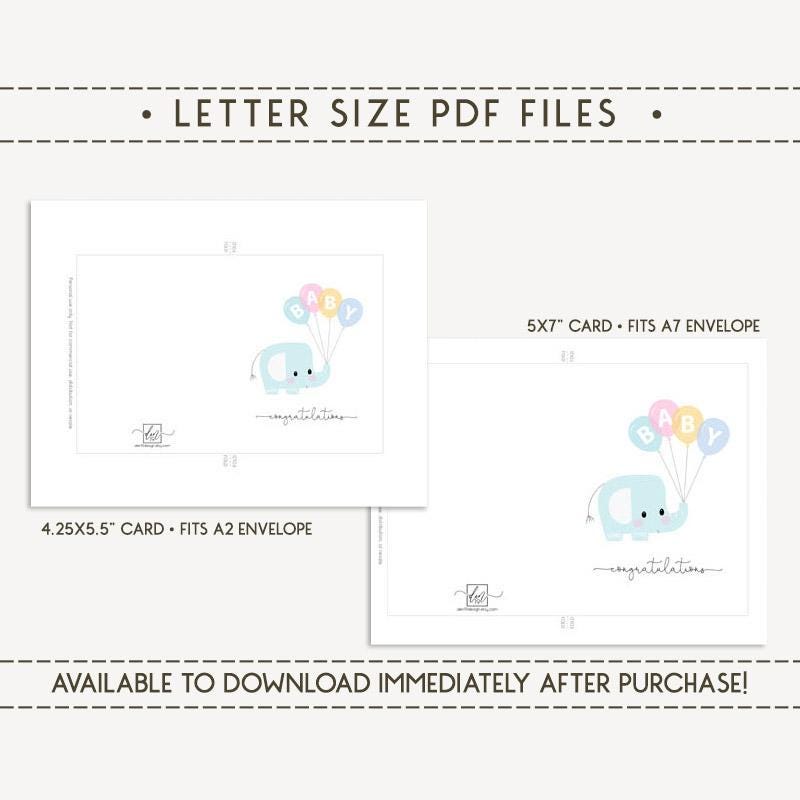 Elephant Baby Shower Card: Printable Congratulations Card (PDF) - Etsy