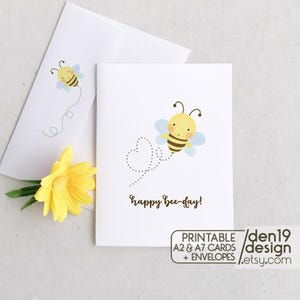 Cartão e envelope para impressão de feliz dia das abelhas / Download instantâneo em PDF / Modelo de cartão de aniversário de abelha