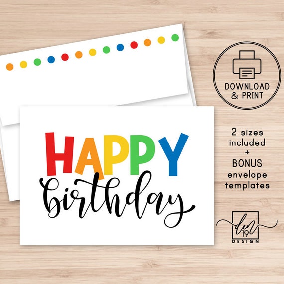 Happy Birthday Printable Card and Envelope / Instant Download | Etsy