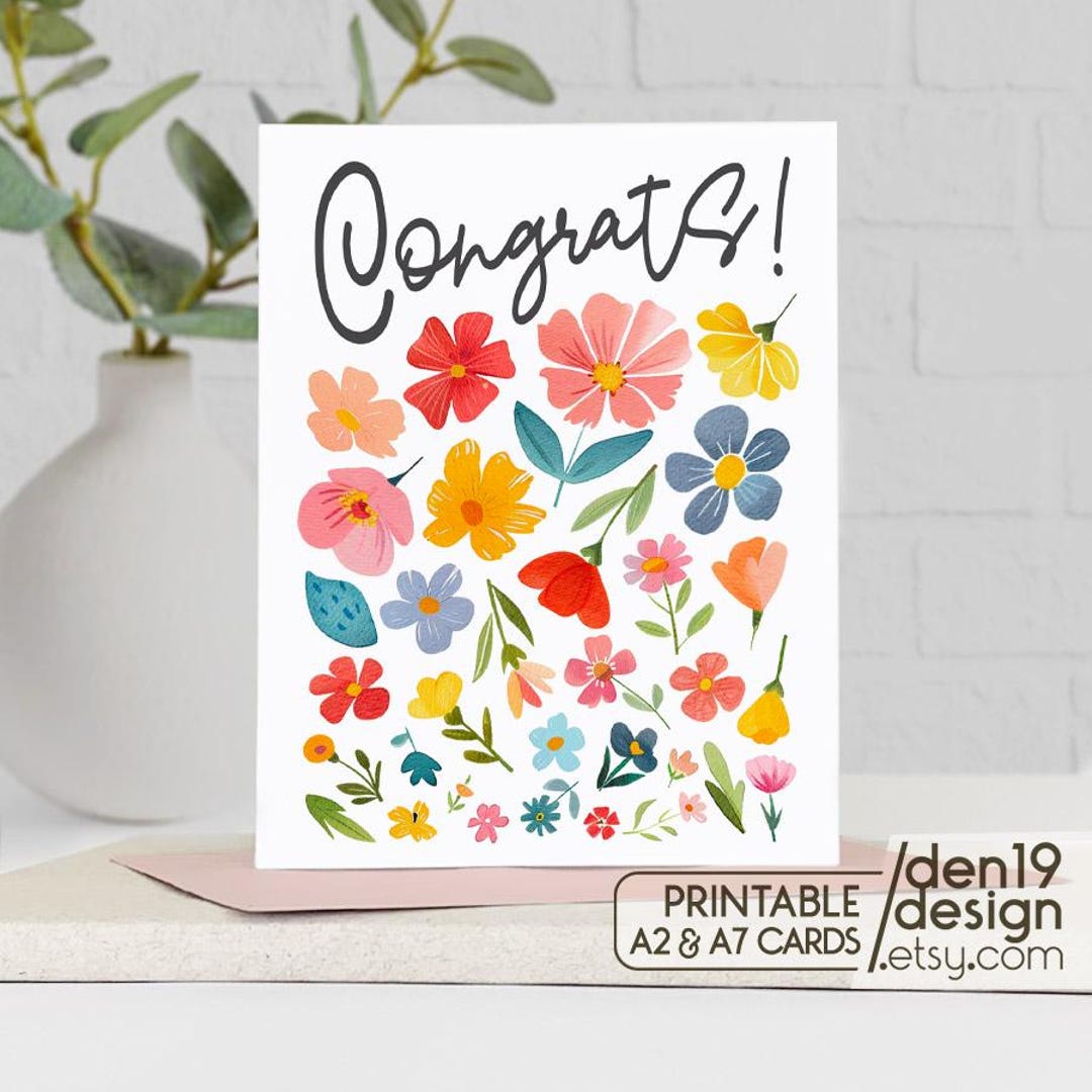 Floral Congrats Printable Card / Instant Download PDF / Card Template ...