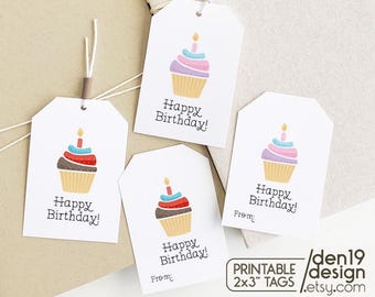 Printable Cupcake Birthday Gift Tags (PDF)
