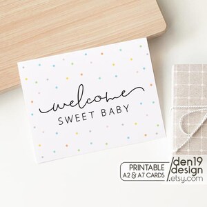 Welcome Sweet Baby Printable Card / Instant Download PDF / Card Template