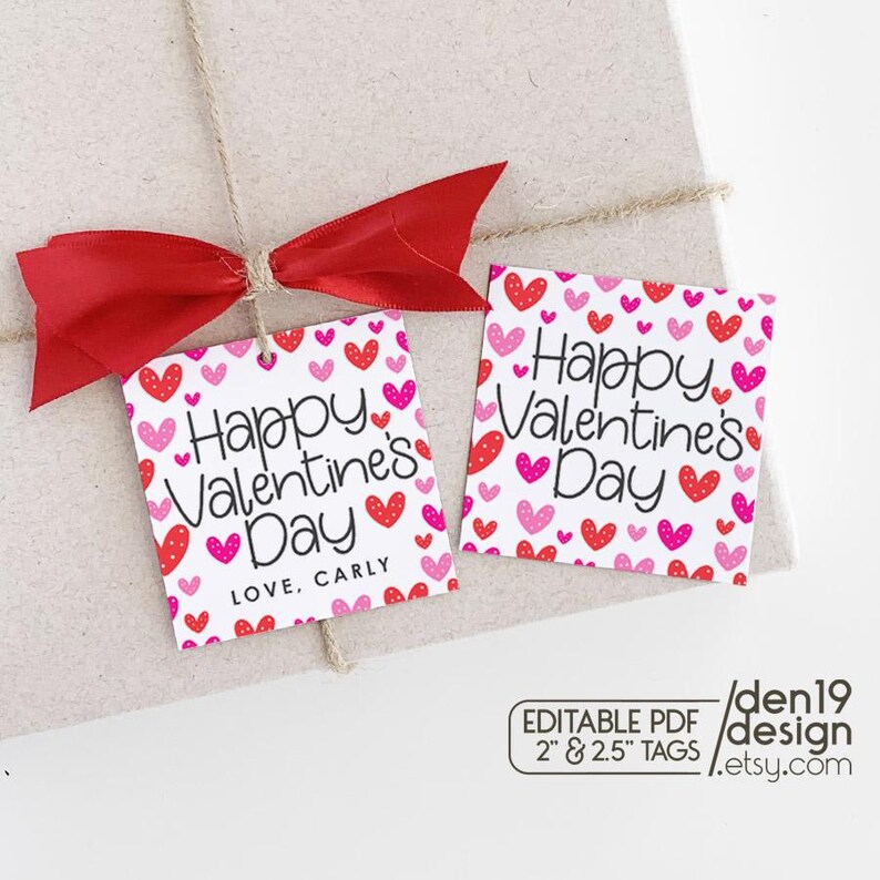 Editable & Printable Gift Tags / Hearts Happy Valentine's Day Tag ...