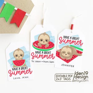 Etiquetas de regalo editables e imprimibles / ¡Que tengas un buen verano! Etiqueta de regalo de perezoso / Descarga instantánea en PDF
