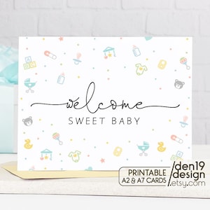 Welcome Sweet Baby Printable Card / Instant Download PDF / Baby Card Template