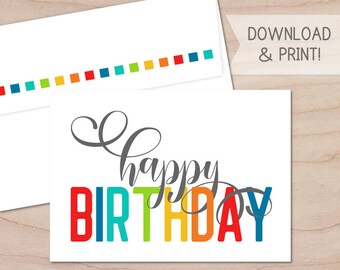 Happy Birthday Printable Card and Envelope / Instant Download - Etsy