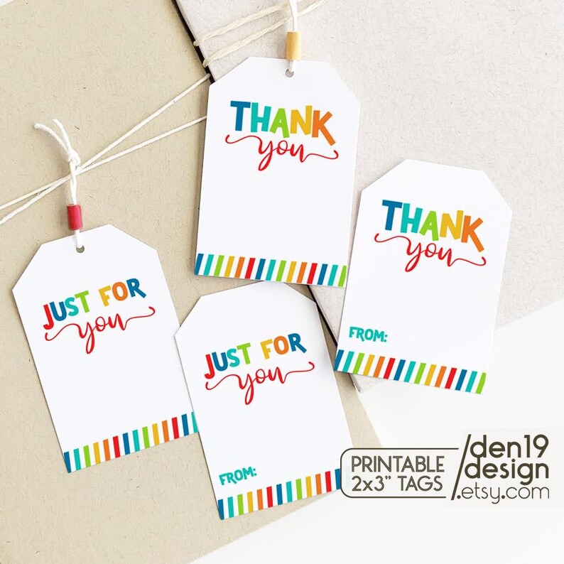Printable Gift Tags: Rainbow Thank You & Just for You (PDF Files) - Etsy