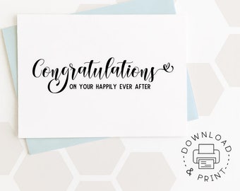 Printable Card: Congratulations On Your Happily Ever After / Instant Download PDF / Wedding Card Template