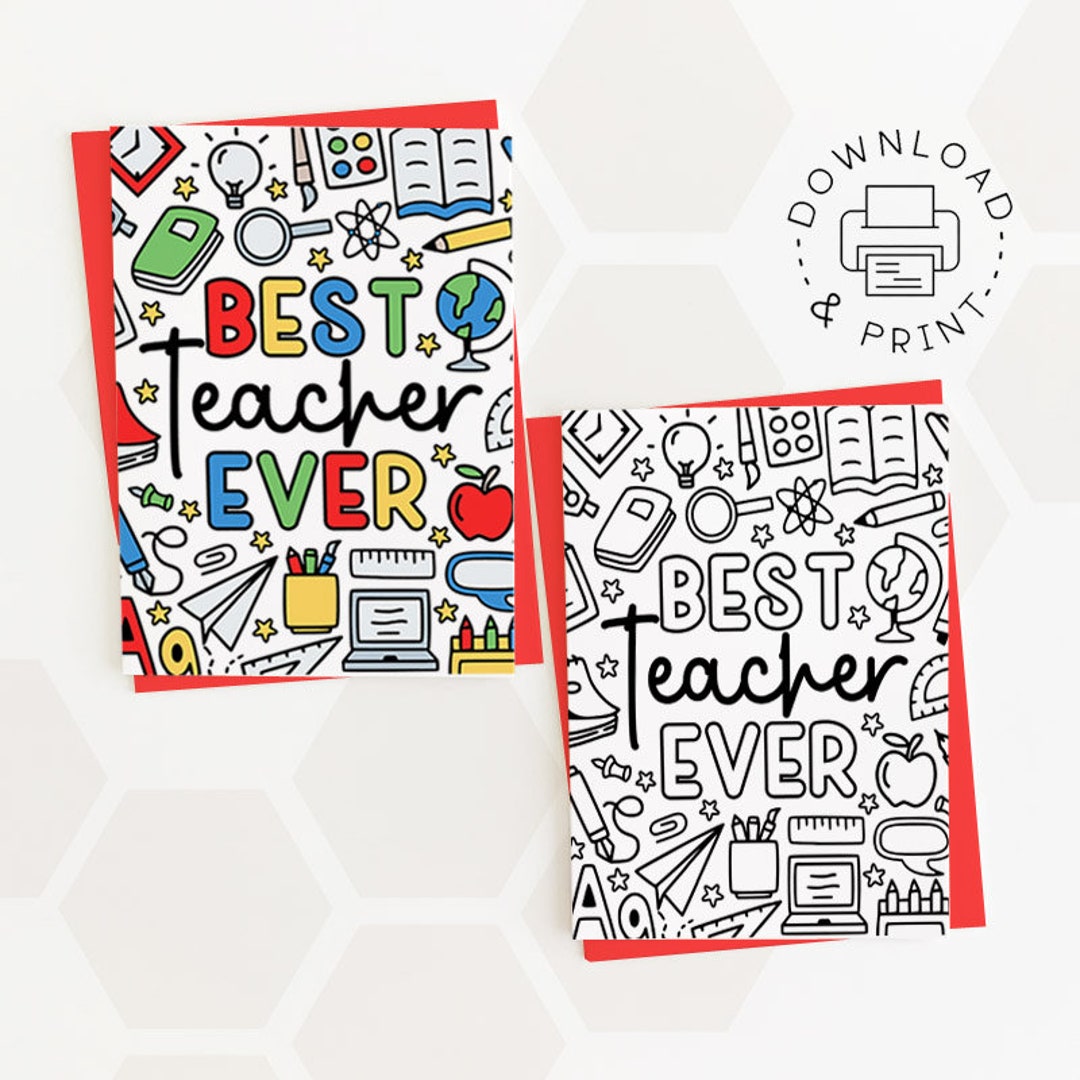 Best Teacher Ever Printable Card / Instant Download PDF / Etsy