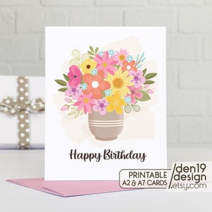 Biglietto di auguri stampabile di buon compleanno / PDF scaricabile immediatamente / Modello di biglietto di auguri floreale