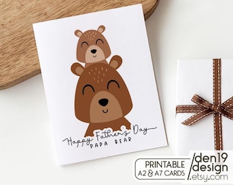 Happy Father's Day Printable Card / Instant Download PDF / Papa Bear Card Template