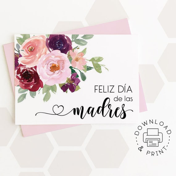 Feliz Día De Las Madres Printable Card / Spanish Mother's Day Card /  Instant Download PDF / Card Template