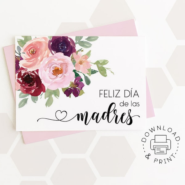 Tarjeta Imprimible Feliz Día De Las Madres / Tarjeta del Día de la Madre Española / Descarga Instantánea PDF / Plantilla de Tarjeta