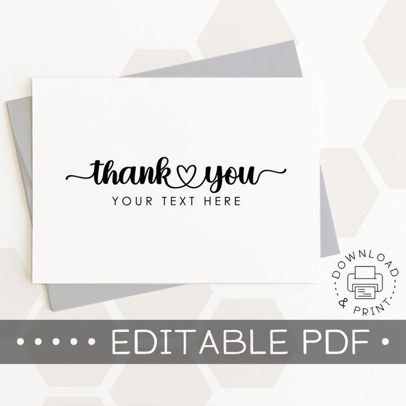 Editable &amp; Printable Thank You Card / Instant Download PDF / - Etsy