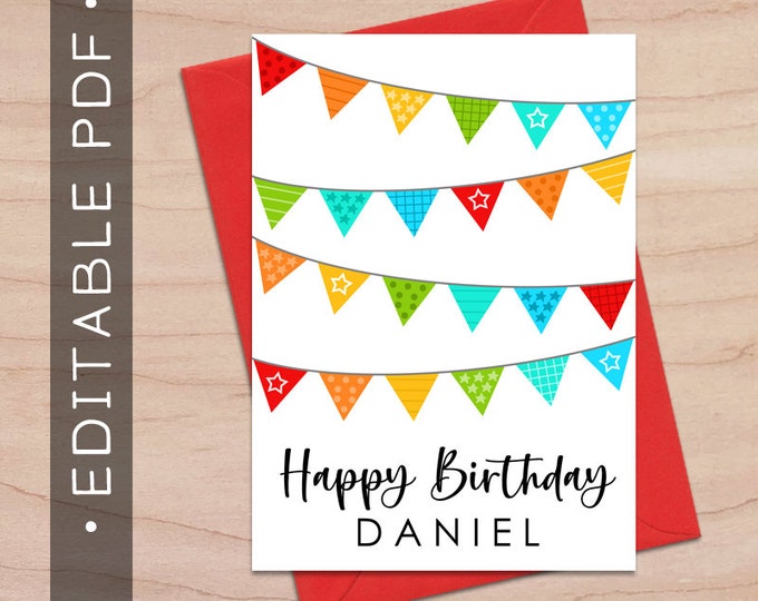 Editable &amp; Printable Happy Birthday Card / Instant Download - Etsy