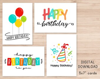 Set of 4 Printable Birthday Cards / Floral Happy Birthday Card | Etsy