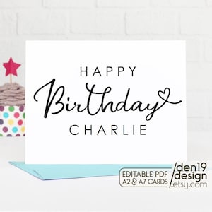 Tarjeta de feliz cumpleaños editable e imprimible / Descarga instantánea en formato PDF / Plantilla de tarjeta