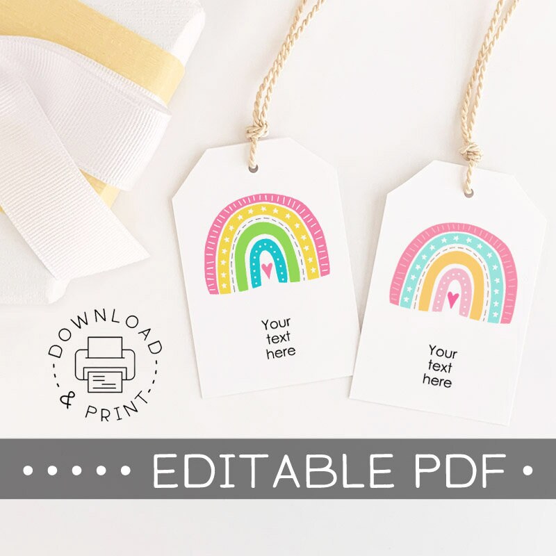 Editable &amp; Printable Gift Tags / Rainbow Gift Tags / Favor Tag - Etsy