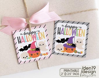 Ausdruckbare Halloween-Geschenkanhänger / Quadratische Geschenkanhänger / 2" & 2,5" Anhänger