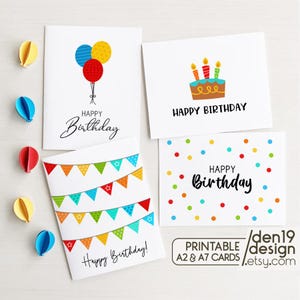 Juego de 4 tarjetas de cumpleaños imprimibles / Tarjeta de feliz cumpleaños / Descarga instantánea / Plantilla de tarjeta
