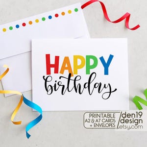 Cartão de feliz aniversário para impressão e envelope / Download instantâneo em PDF / Modelo de cartão de aniversário