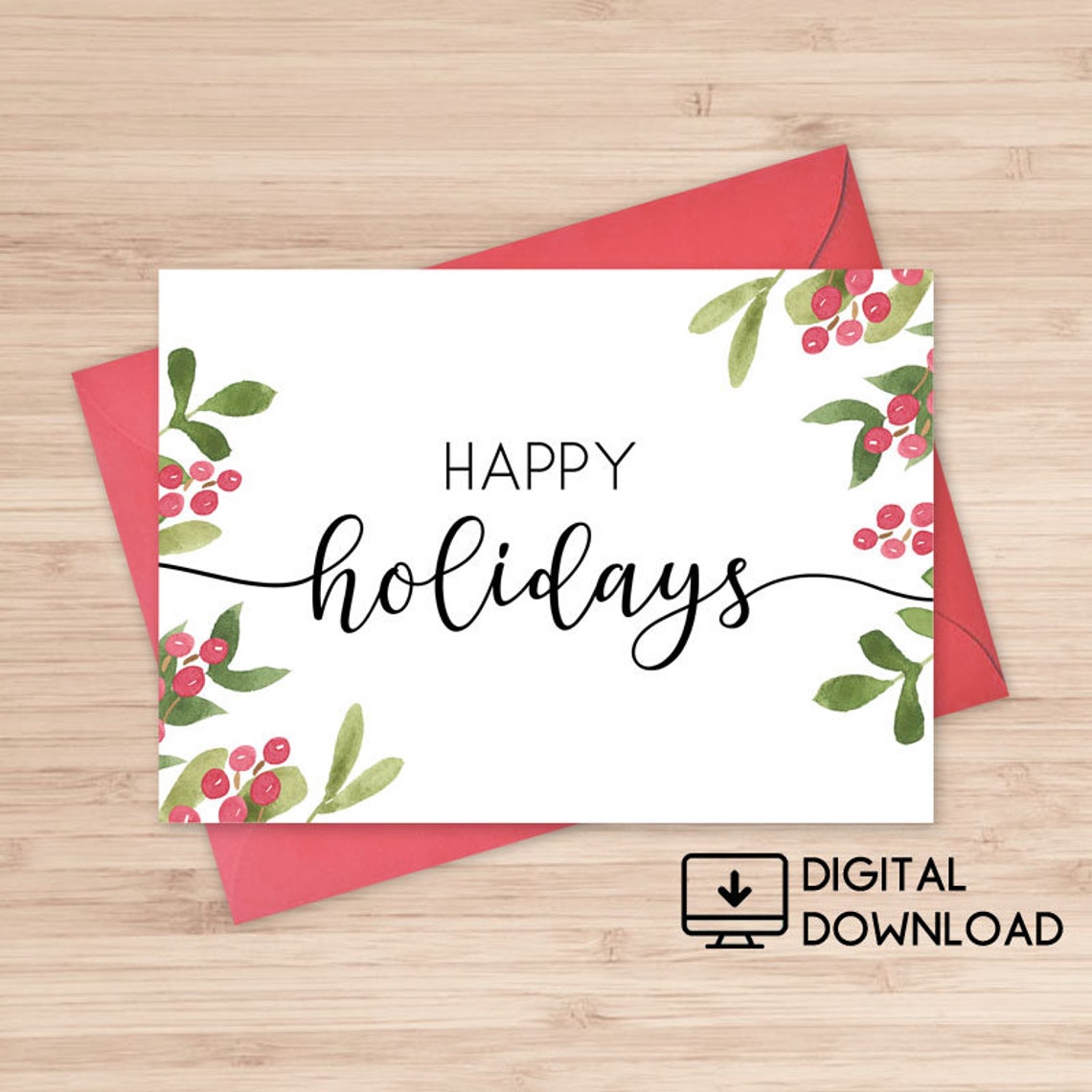 Happy Holidays Printable Card Instant Download PDF Etsy