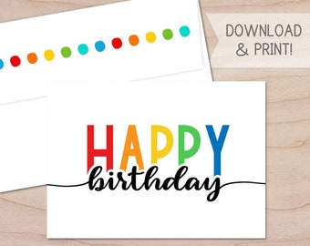 Happy Birthday Printable Card and Envelope / Instant Download | Etsy