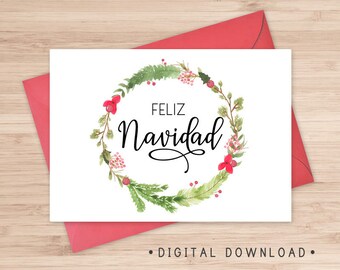 Feliz Navidad Printable Card / Instant Download PDF / Spanish | Etsy